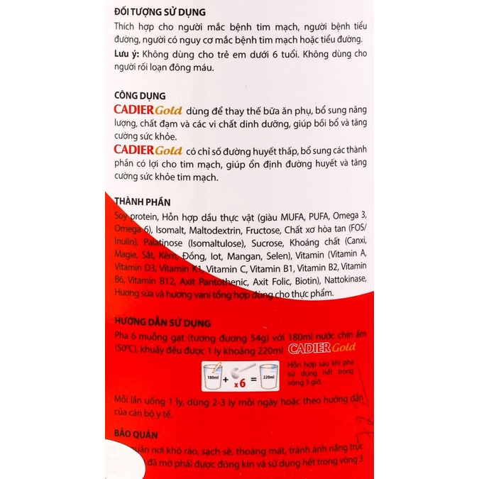 Sữa Cadier Gold 400g dành cho người mắc bệnh tiểu đường và bệnh về tim mạch