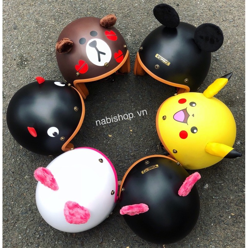 Mũ bảo hiểm 3 4 kèm tai dễ thương ❤️-Hàng chuẩn loại 1- Sắc nét từng chi tiết