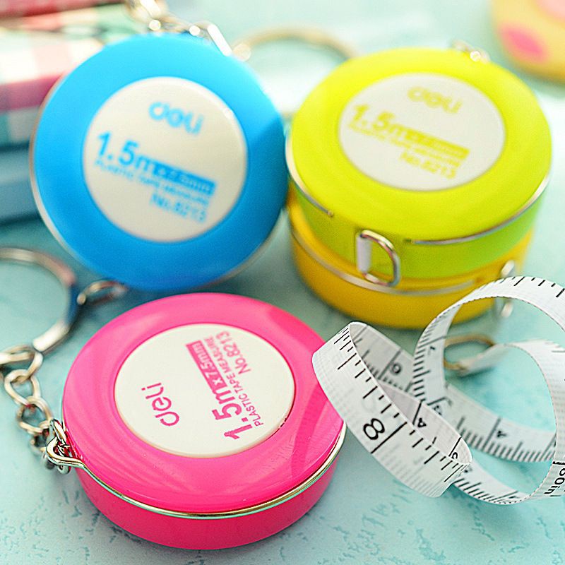 Móc khóa cuộn thước dây hình tron 1.5m Deli,,,