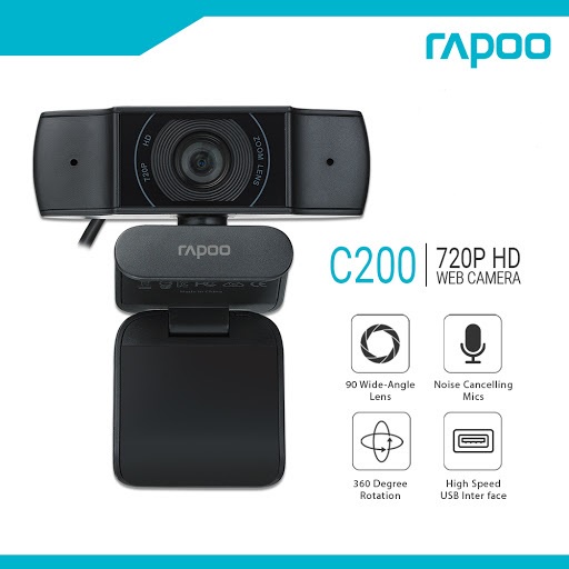 Webcam RAPOO C200 720P - Hàng Chính Hãng - Tích Hợp Mic Học Online