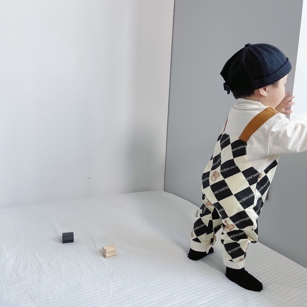 Bộ Áo Liền Quần Tay Dài In Hình Gấu Hoạt Hình Phong Cách Anh Quốc Thời Trang Mùa Thu Cho Bé Trai 0-18 Tháng Tuổi