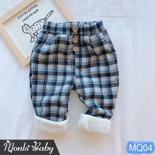 [LẺ SIZE 18-21kg] - Quần nỉ dạ lót lông mịn ấm thời trang, quần vải đẹp cho bé trai bé & gái, họa tiết kẻ trẻ đẹp | MQ04