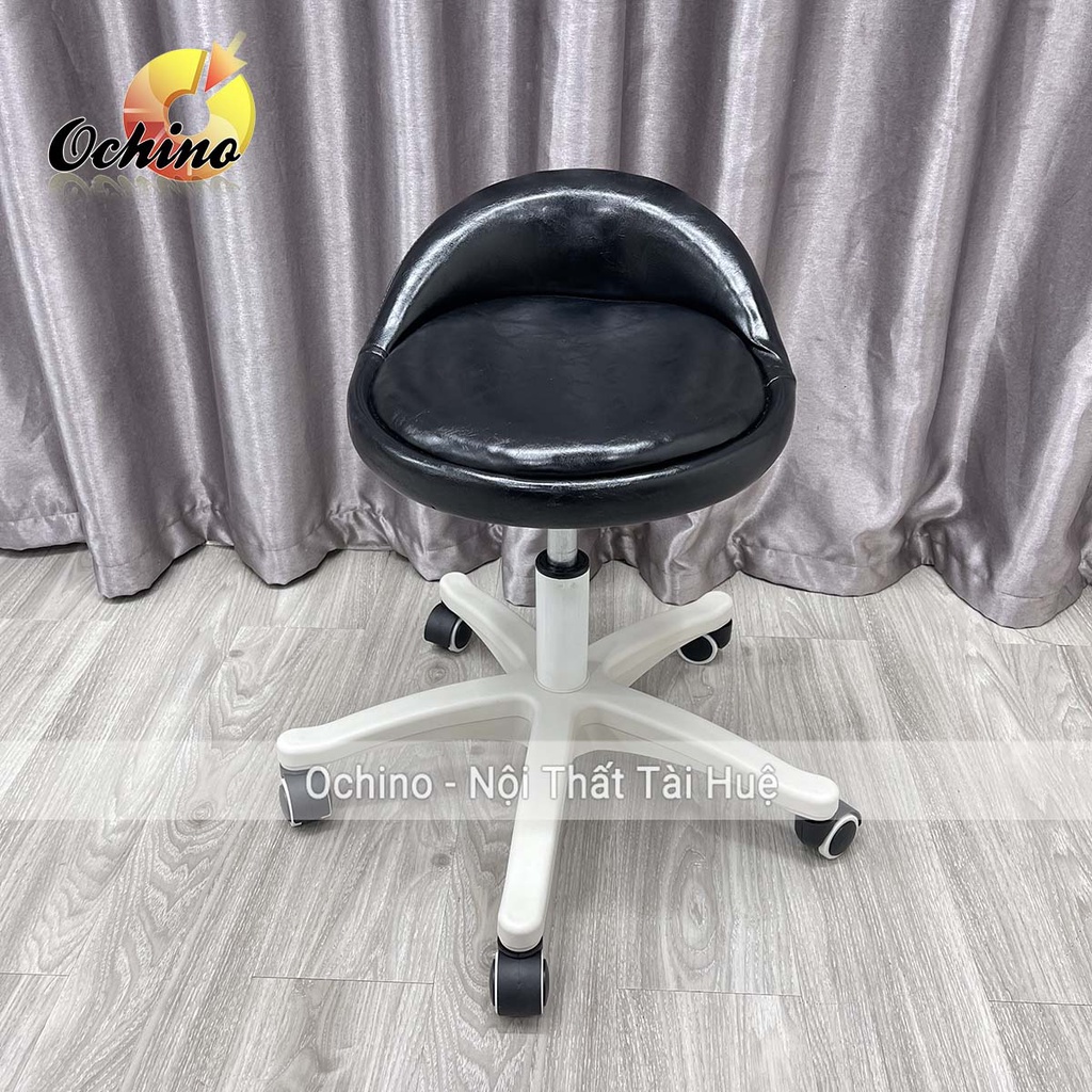 Ghế Trang Điểm Xoay, Ghế Spa Mẫu Tựa Thấp Chân Nhựa Trắng Sang Chảnh