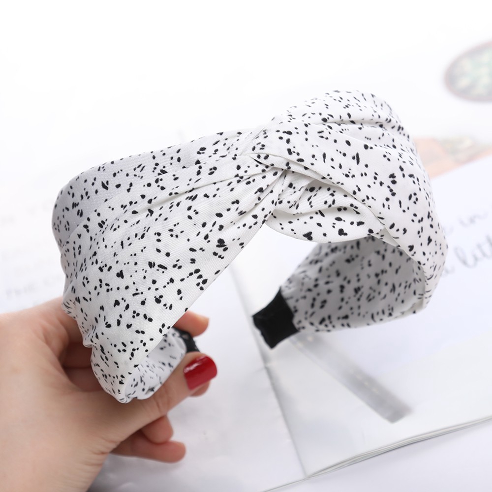 Băng đô cài tóc vải họa tiết chấm bi thắt nơ xinh xắn phong cách Hàn Quốc cho nữ