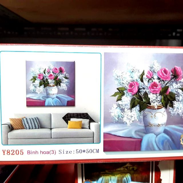 Tranh đính đá bình hoa 50×50