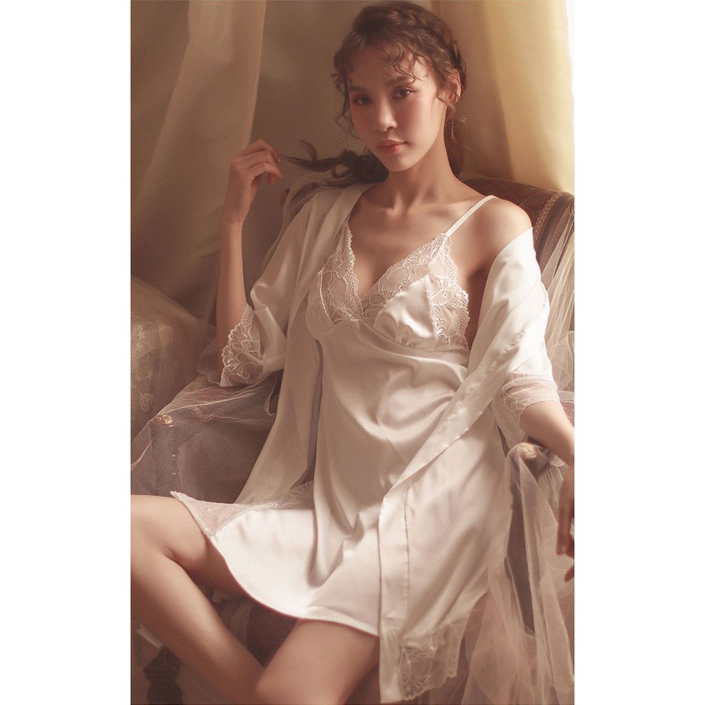 Váy ngủ hai dây lụa satin sexy cao cấp Áo choàng gợi cảm quyến rũ S06 | BigBuy360 - bigbuy360.vn