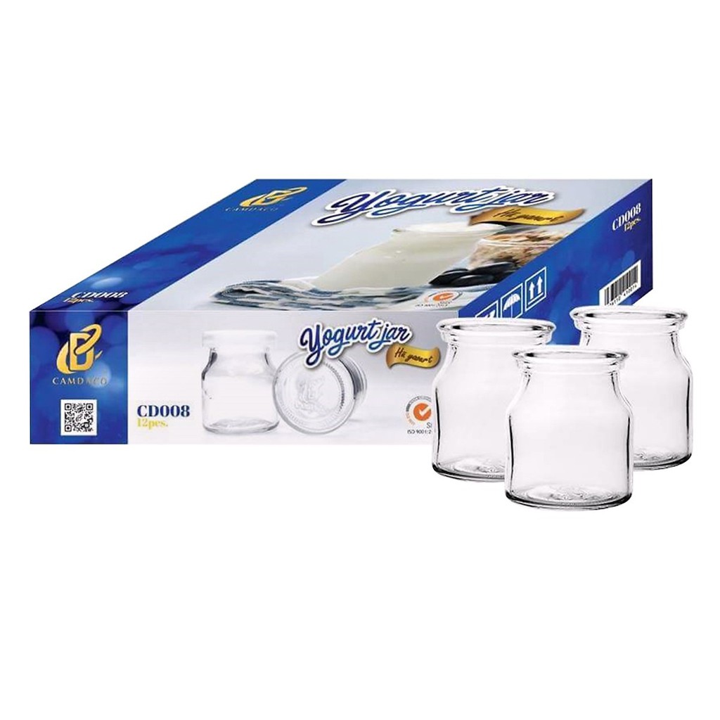 Hủ Yaourt  thủy tinh của thương hiệu Cẩm Đạt, dung tích 100ml/hủ,hộp 12 cái