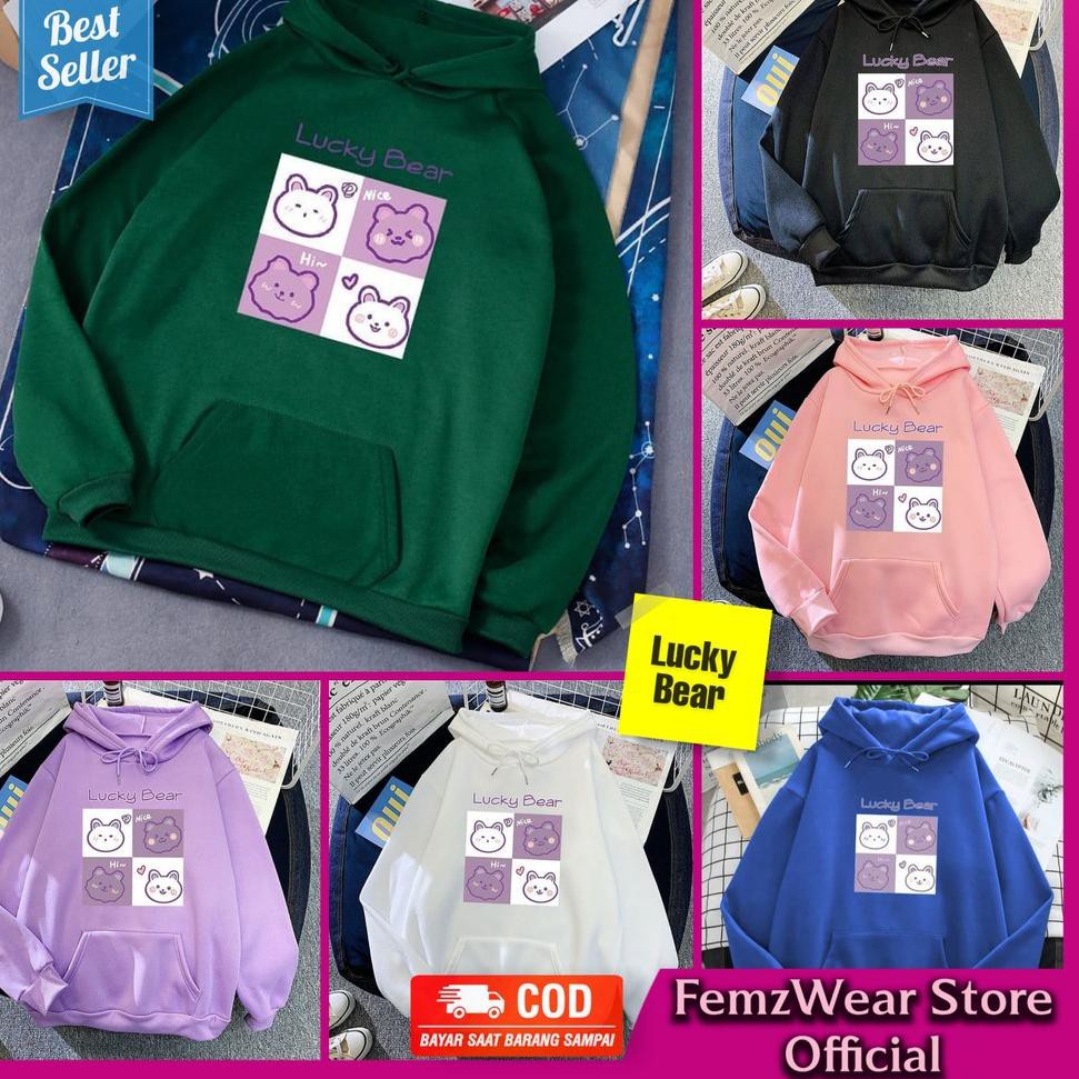 Áo Hoodie Dày Dặn In Hình Gấu May Mắn Phong Cách Hàn Quốc Cho Nữ