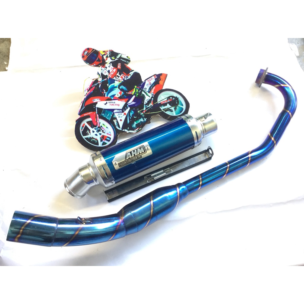 Bộ pô ahm xanh cả cổ bầu hơi titan exciter, winer, sonic, raider, satria, gsx, TFX,R15,...
