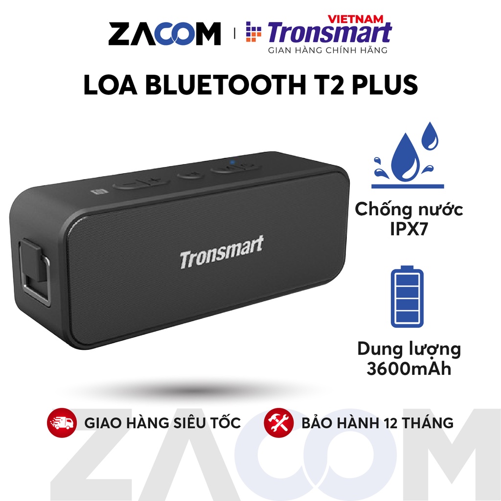 Loa Bluetooth 5.0 TRONSMART T2 Plus - Chống thấm nước IPX7 - Công suất 20W, chơi nhạc lên tới 24 giờ - Hàng chính hãng
