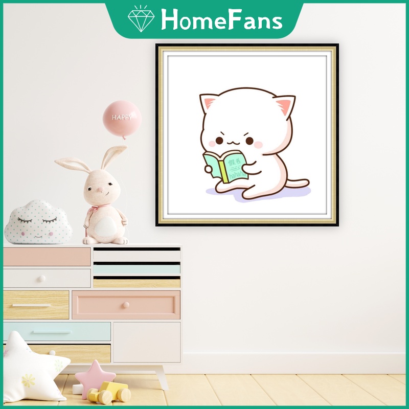 Bộ Tranh Đính Đá 5D DIY Hình Chú Mèo / Trái Đào Dễ Thương Kích Thước 30x30cm / 40x40cm / 50x50cm
