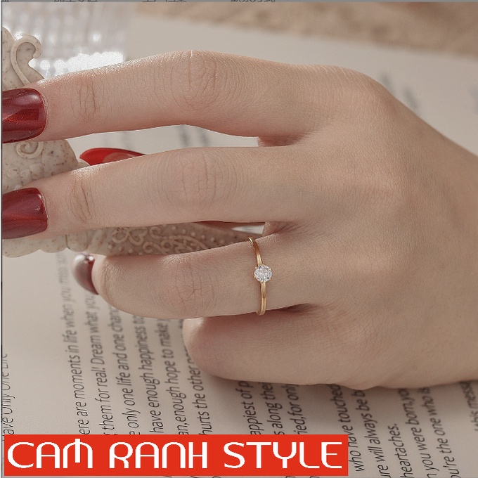 007-Nhẫn zircon thép titan, nhẫn đính 1 hạt đá nhân tạo đơn giản kiểu Âu Mỹ, cỡ điều chỉnh (#thép titan, thép không gỉ)