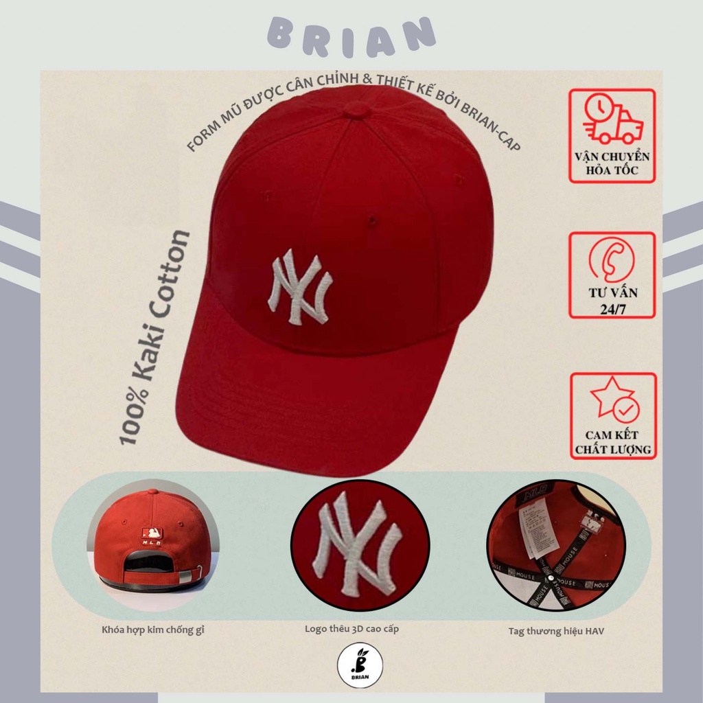 Mũ lưỡi trai MLB thêu chữ NY đỏ thể thao, nón kết lưỡi trai NY hàng xuất dư cao cấp phong cách Hàn Quốc.