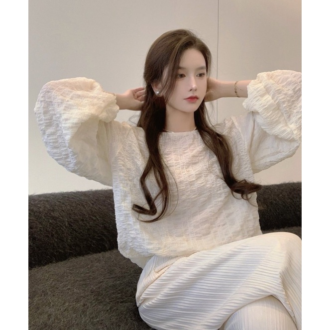 Set áo dũi kèm quần dập gân nổi