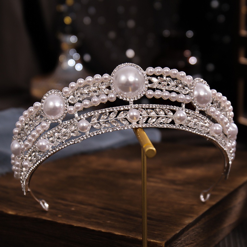 Cài Tóc Hình Vương Miện Đính Đá Và Ngọc Trai Cho Cô Dâu