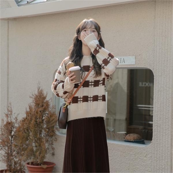 Áo sweater ZHELIHANGFEI len tay dài cổ tròn phong cách thời trang dành cho nữ