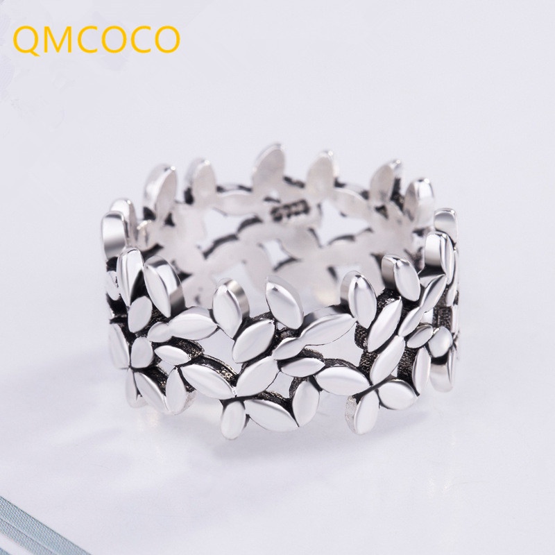 Nhẫn Bạc QMCOCO Hình Chiếc Lá Phong Cách Ins Cổ Điển Thời Trang Có Thể Điều Chỉnh Kích Thước Dành Cho Bạn Nữ