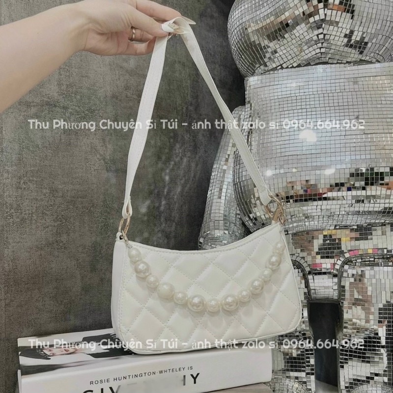 Túi kẹp nách trần ô kèm dây ngọc chất da cao cấp đựng vừa điện thoại