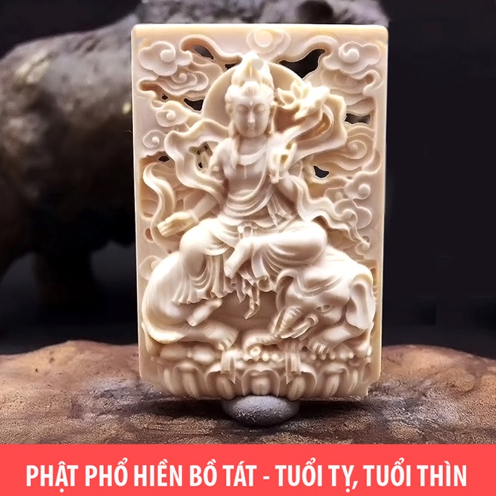 Dây chuyền mặt hình thẻ bằng trái ngà phật bản mệnh - MN01 - Có kèm dây đeo
