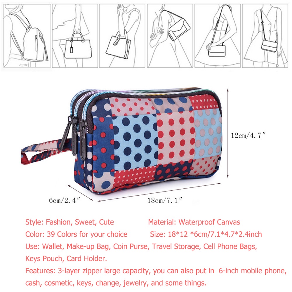 Ví đựng tiền xu / điện thoại / đồ trang điểm mini Daphne bằng vải bạt chống nước in hoa thời trang cho nữ