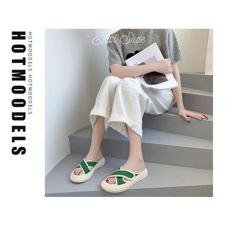 Oeggeo shop Xăng đan Đế Dày Đan Dây Chéo Chất Liệu canvas Cho Nữ