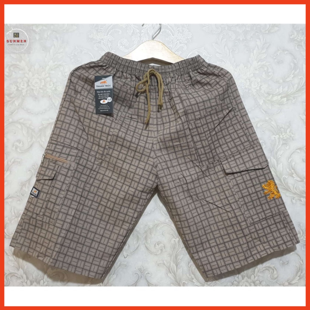 Quần Đùi Nam Kaki Kẻ Sọc Caro Lửng Vải Mỏng Mịn Trung Niên Mặc Nhà SUNMEN Size Từ 50kg - 85kg cao cấp