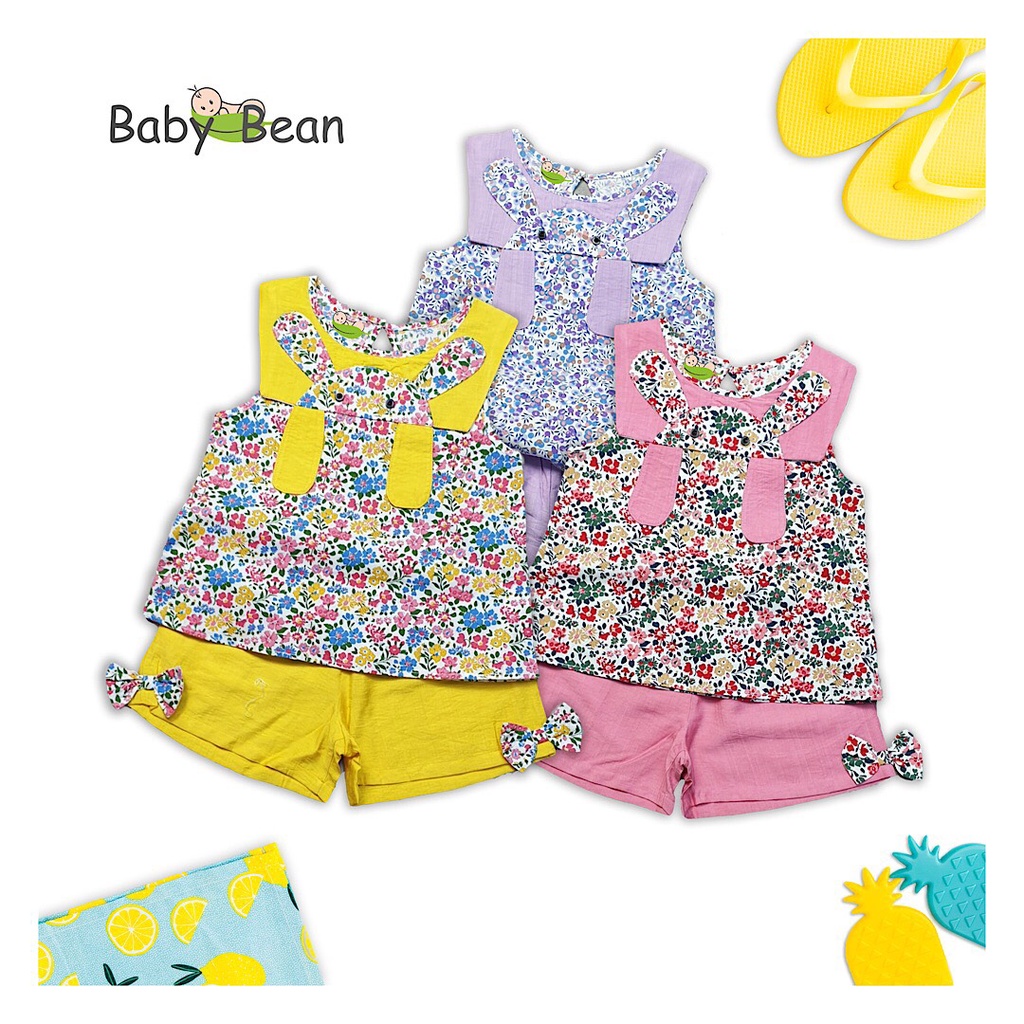 Bộ Đồ Cotton tai Thỏ in Hoa Bé Gái Baby Bean (10kg-35kg)