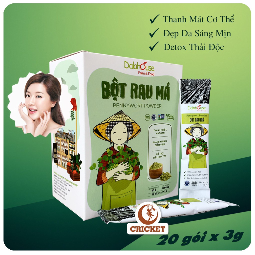 BỘT RAU MÁ SẤY LẠNH DALAHOUSE NGUYÊN CHẤT (50G &amp; 60G) HẾT MỤN, THANH MÁT CƠ THỂ, LÀM ĐẸP DA, TRĂNG DA, DETOX