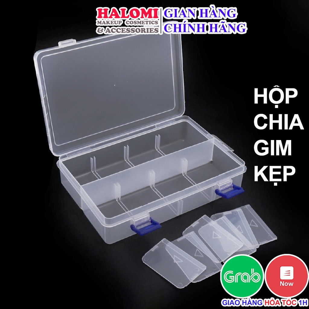 Hộp chia gim nhựa trắng 8 ngăn đựng kẹp chính hãng HALOMI tiện lợi tháo lắp các ngăn