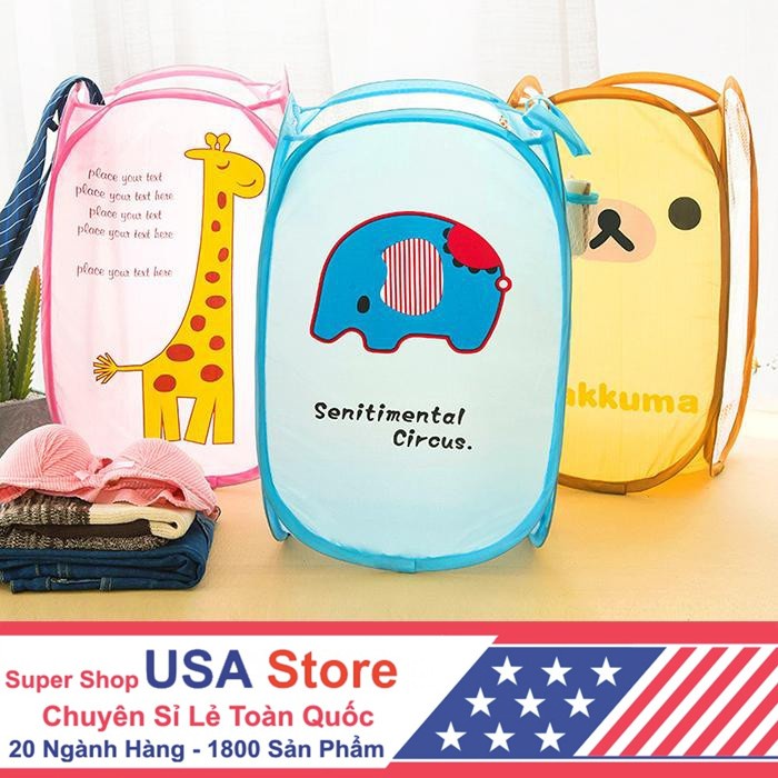 Giỏ Lưới Hoạt Hình Kiểu 2 - Xọt Đựng Quần Áo, Đựng Đồ Chơi - Khung Sắt Có Thể Gấp Gọn