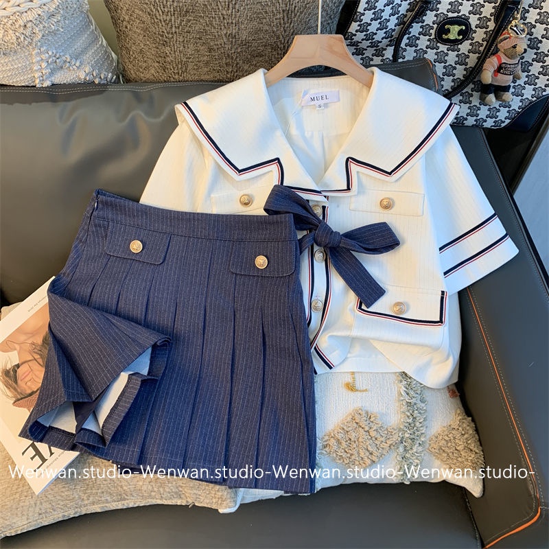 College style suit women's summer 2022 new Korean style wear with advanced sense of foreign style aging jacket and skirt two piece set