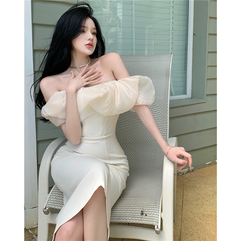 Đầm Dài Trung Bình Không Tay Hở Vai Thời Trang Mùa Hè Phong Cách Pháp Hàng Mới