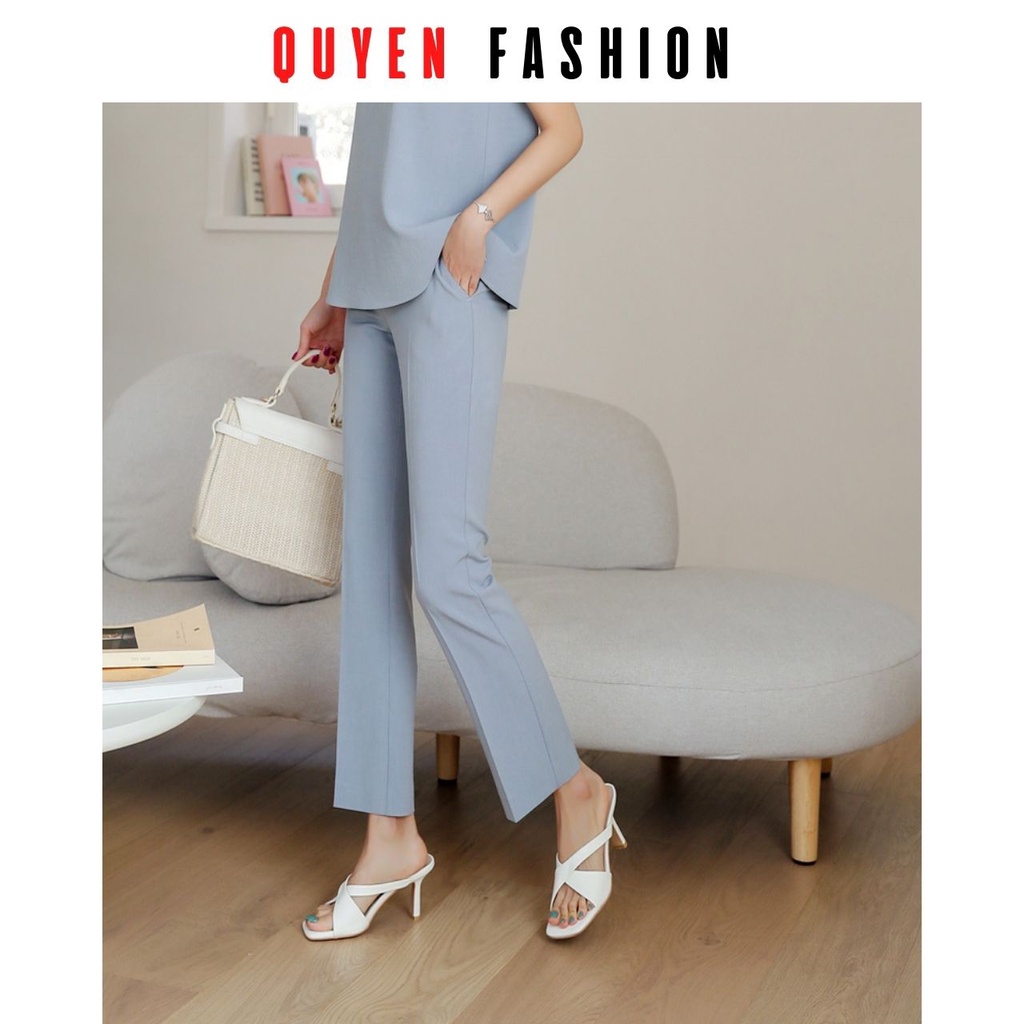 Quần tây nữ công sở màu xanh Pastel kiểu dáng suông đứng thời trang thanh lịch KQ136
