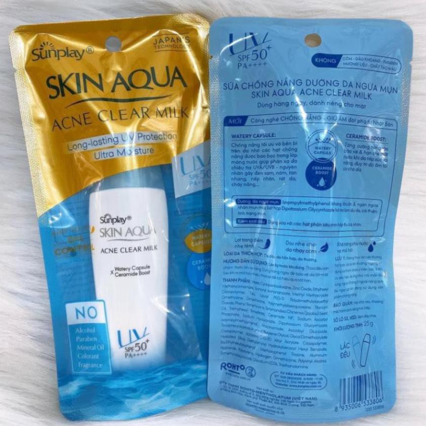 Kem chống nắng dưỡng da ngừa mụn Sunplay Skin Aqua Acne Clear Milk SPF50+, PA++++ [giá sỉ] [100% chính hãng]