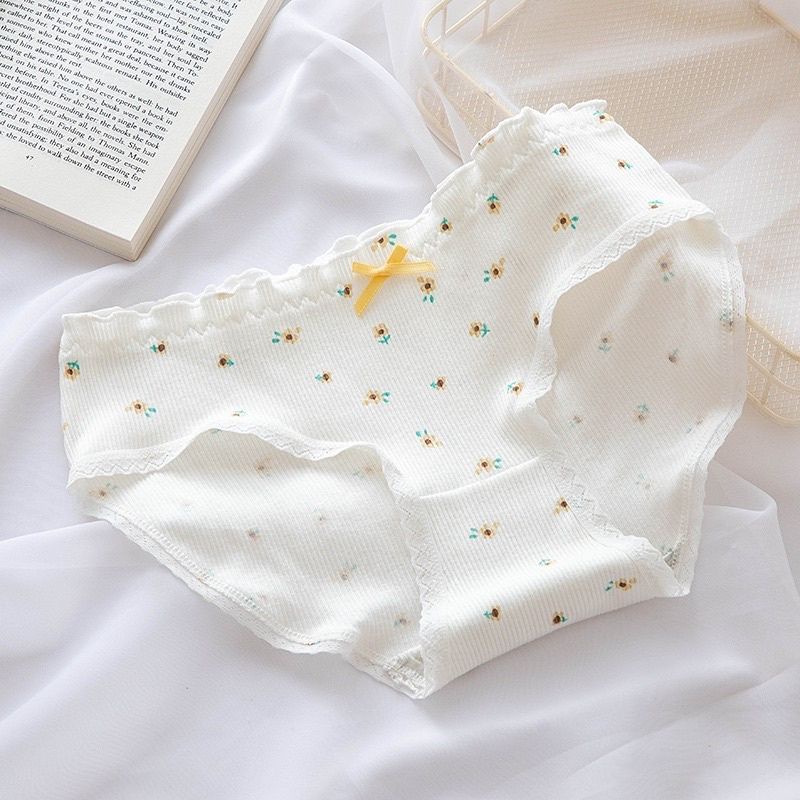 Quần Lót Nữ Cotton Tăm Đính Nơ Phối Hoạ Tiết Chấm Bi 2116