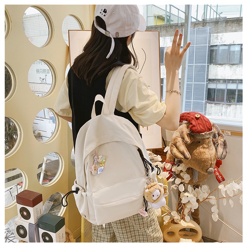 Ba Lô Đi Học Vải Canvas Màu Sắc Ngọt Ngào Phong Cách Hàn Quốc