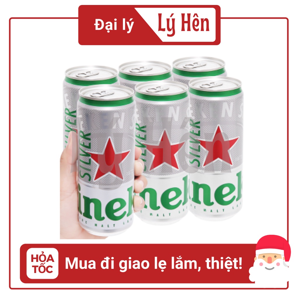 Lốc 6 Lon Bia Cao Heineken Silver - Heineken Bạc 330ml/Lon Date Luôn Mới