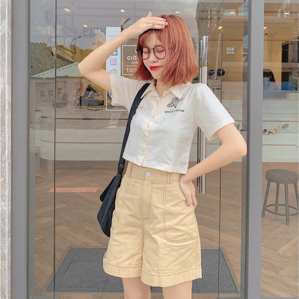 Áo Croptop Nữ CREAM QUE KEM Cổ Trụ Tay Ngắn Ulzzang (Ảnh Thật) | BigBuy360 - bigbuy360.vn