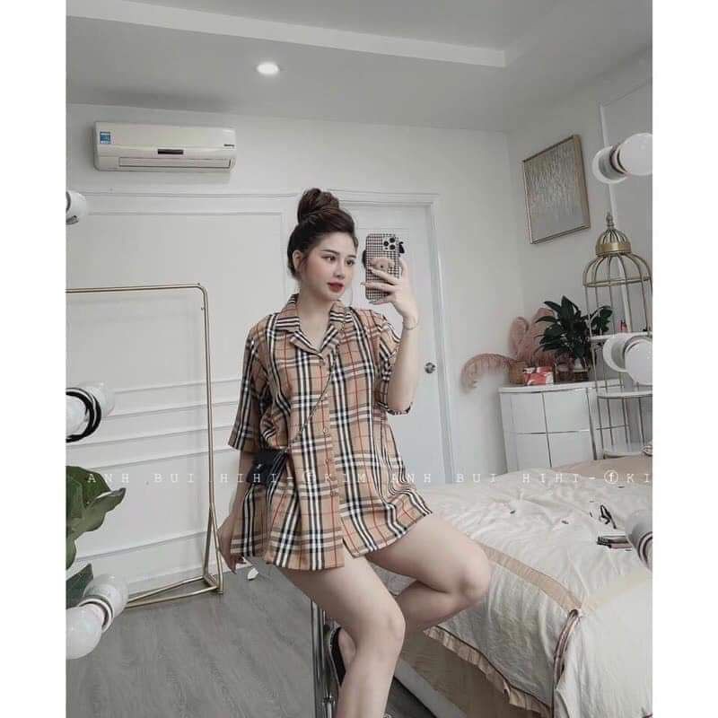 Áo Sơ Mi Caro Tay Ngắn Cá Tính Form Thụng