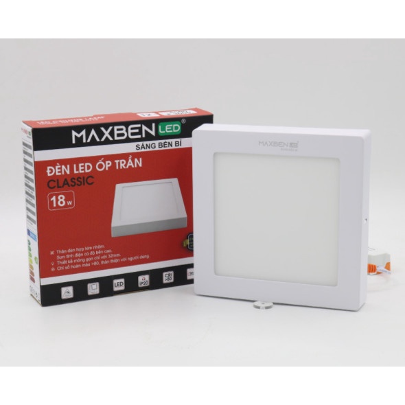Đèn ốp trần classic vuông maxben 12w 18w 24w ánh sáng trắng vàng - Bảo hành 2 năm đổi mới