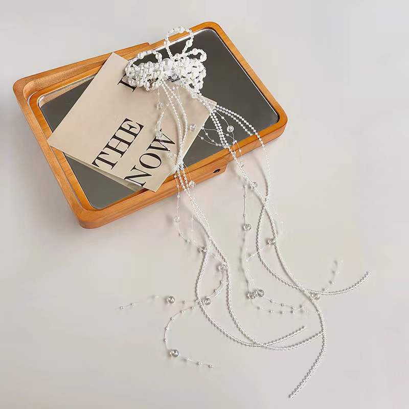 Kẹp Tóc Đính Hạt Ngọc Trai Tua Rua Phong Cách Hàn Quốc Đơn Giản Dành Cho Cô Dâu