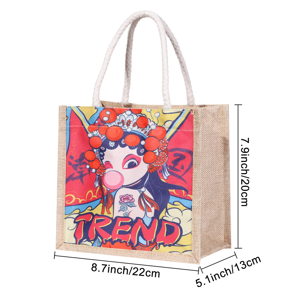 Túi Xách Tote Vải Canvas Có Dây Kéo In Họa Tiết Thổ Cẩm Dành Cho Nữ