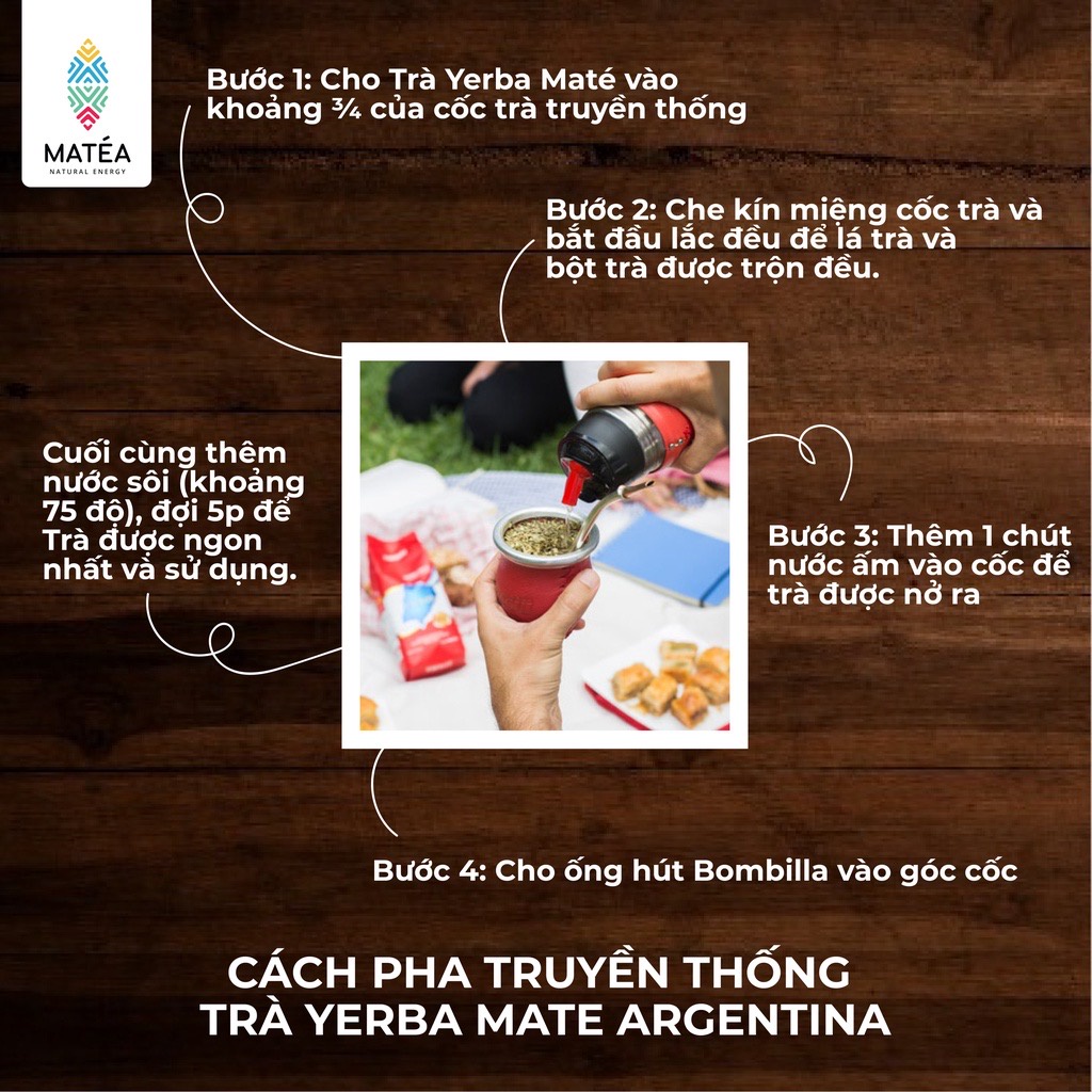 Combo Trà Yerba Mate Vị Truyền Thống và Bầu Bombilla Vân Gỗ | BigBuy360 - bigbuy360.vn