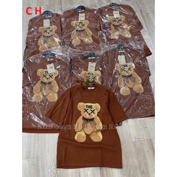 Áo thun Gấu XxTay Lỡ Dáng Rộng Oversize KuteUnisex chất cotton mềm mịnPhong cách Thể thao