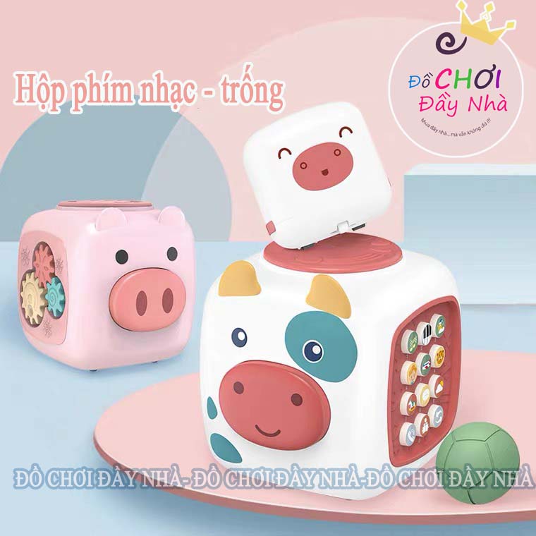 Đồ chơi phím nhạc,trống, hộp nhạc, - mẫu mẹ con heo hồng, bò sữa siêu đáng yêu có bánh xe chạy đà- Đồ chơi đầy nhà