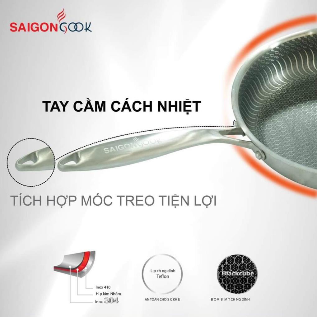 Chảo chống dính-inox 304-Saigoncook Blackcube Prime X3-Cạn lòng-cao cấp-đun bếp từ-siêu bền đẹp,giá rẻ-chính hãng-bh 5n