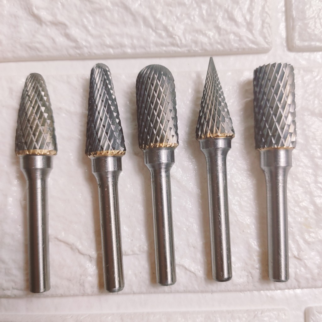 Combo 5 mũi mài hợp kim 12mm, đủ hình/ đầu mài, mũi doa hợp kim vonfram, phay, điêu khắc gỗ, nhôm, đồng, hợp kim