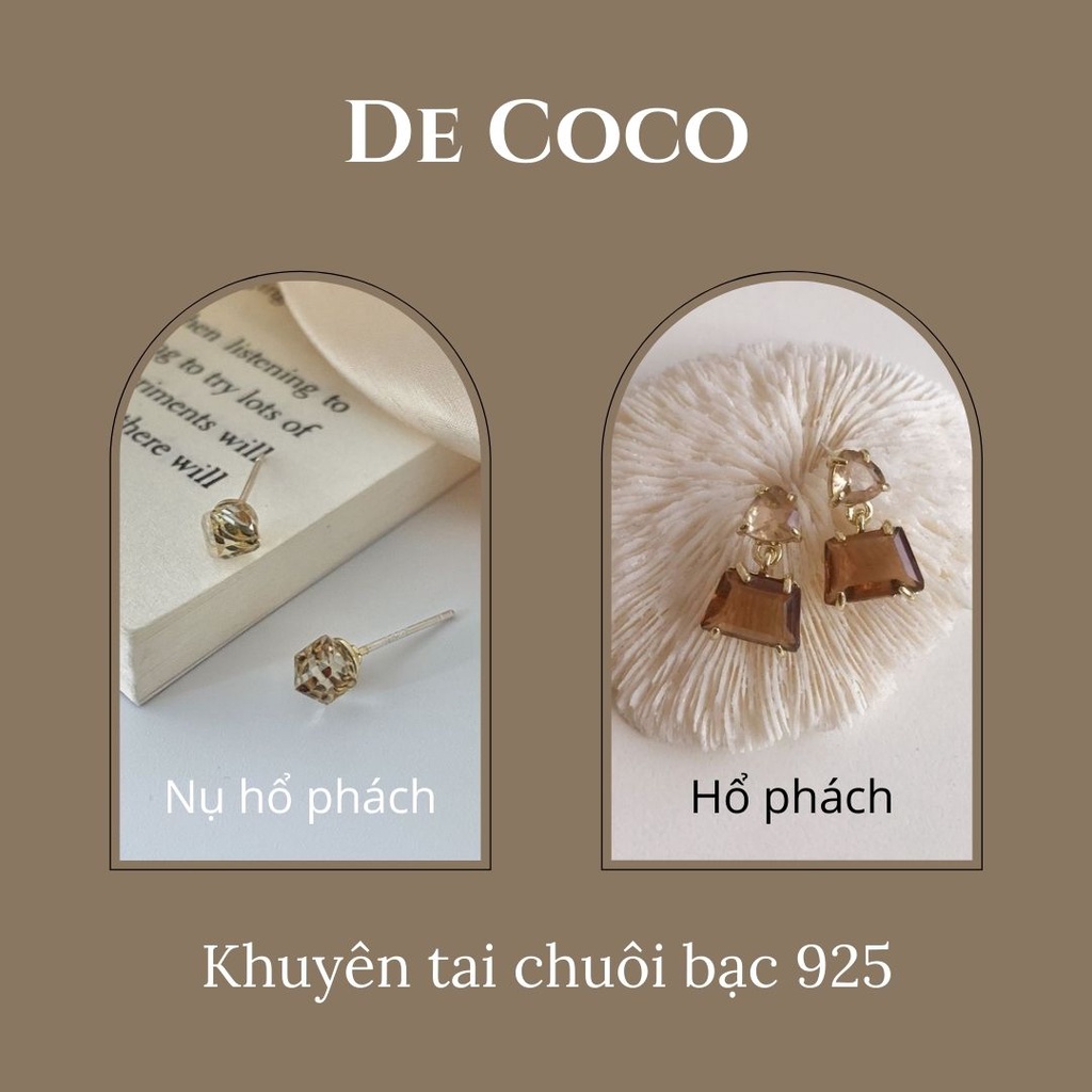 Khuyên tai bông tai đá hổ phách De Coco