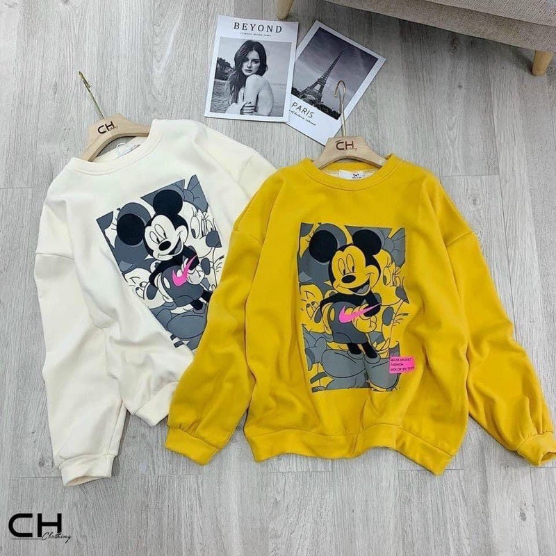 Áo nỉ nữ ❤️FREESHIP❤️ Áo Nỉ Mickey Vàng _Trắng Kute Cho Nữ