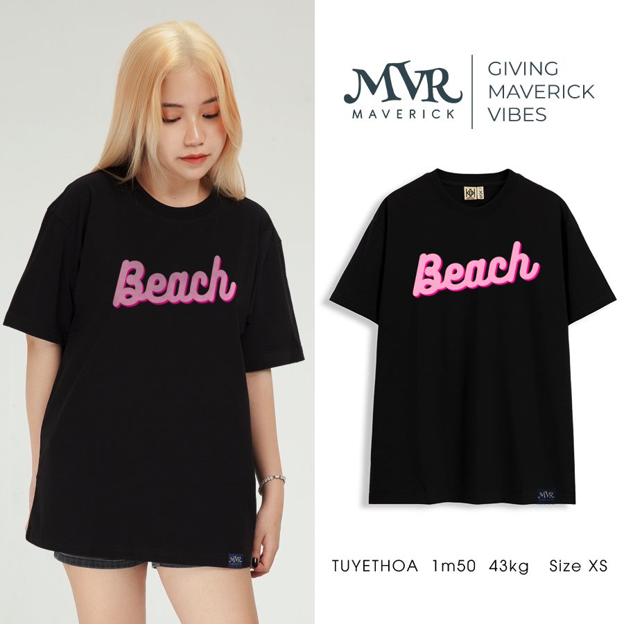 Áo thun nữ cổ tròn Cotton thoáng mát chữ beach hồng dễ thương MVR KK3918